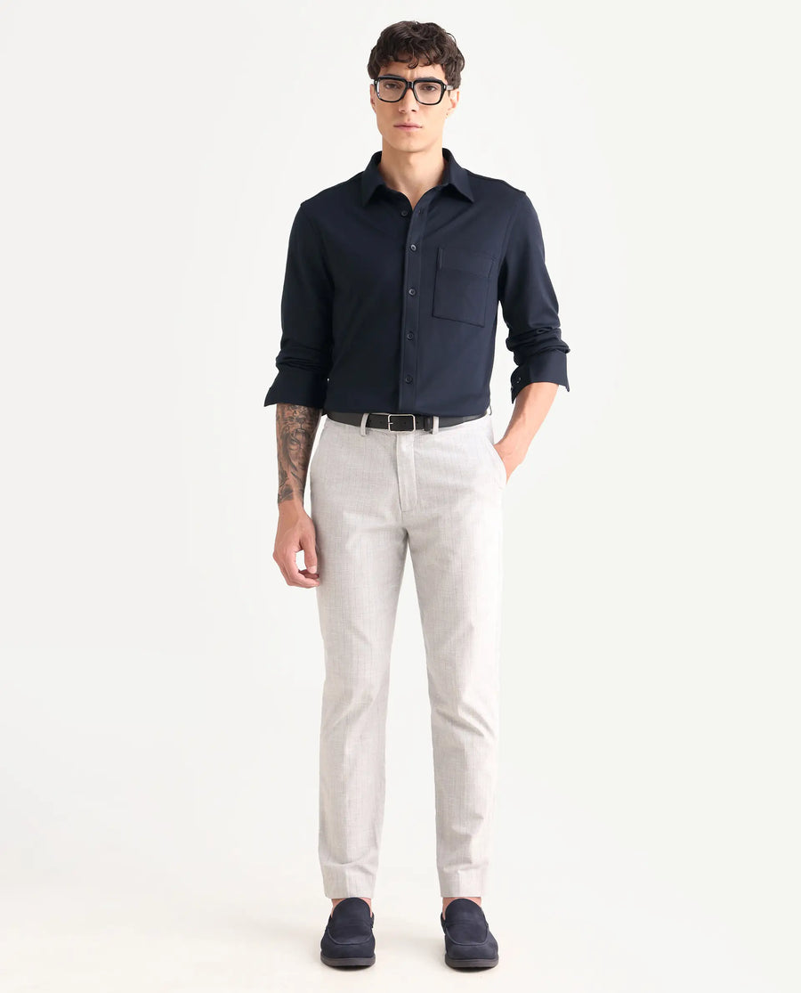 Rare Rabbit Men's Wesk Dark Navy Polyester Blend Spread Collar Regular Fit Plain Shirt