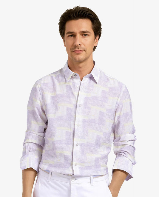 Rare Rabbit Men's Whimsy Pastel Pink Cotton Abstract Print Regular Fit Full Sleeve Collared Shirt