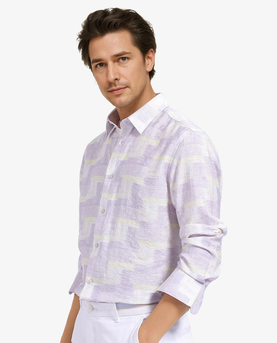 Rare Rabbit Men's Whimsy Pastel Pink Cotton Abstract Print Regular Fit Full Sleeve Collared Shirt