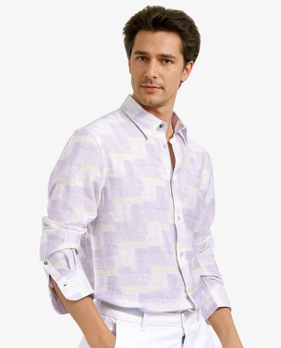 Rare Rabbit Men's Whimsy Pastel Pink Cotton Abstract Print Regular Fit Full Sleeve Collared Shirt