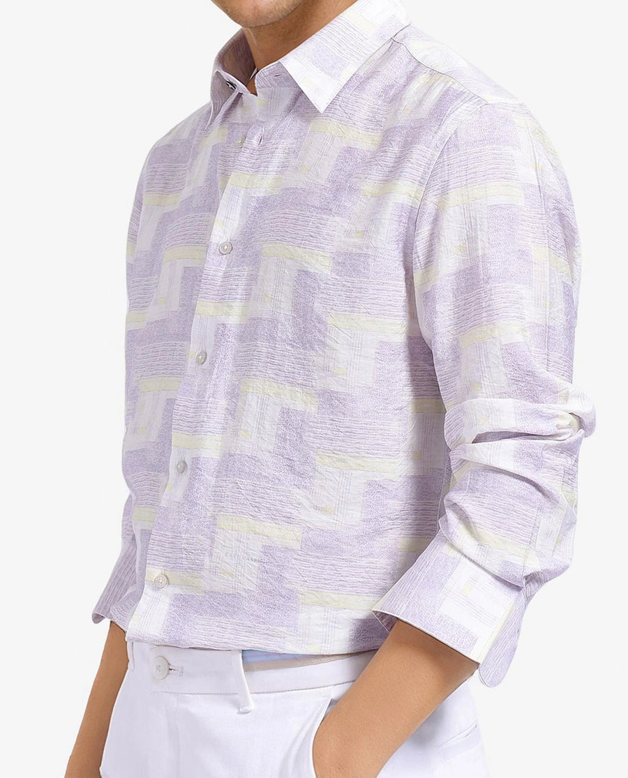 Rare Rabbit Men's Whimsy Pastel Pink Cotton Abstract Print Regular Fit Full Sleeve Collared Shirt