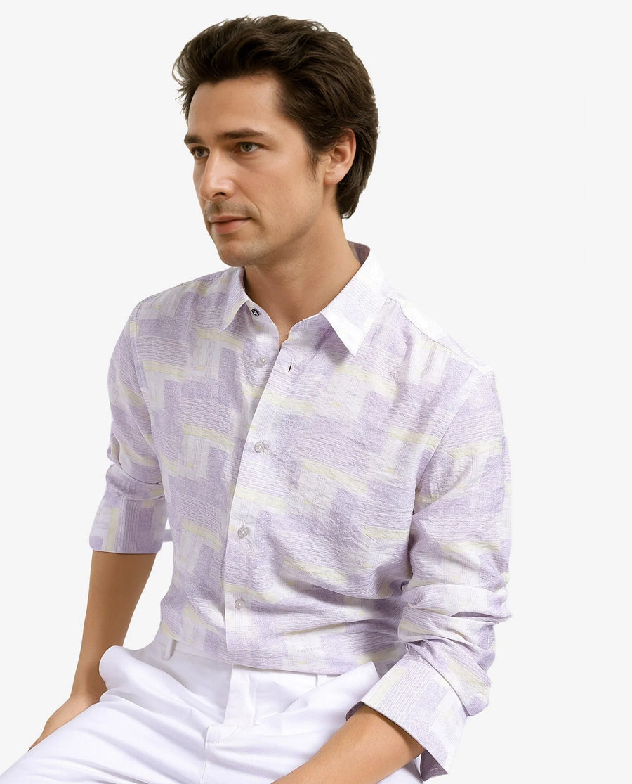 Rare Rabbit Men's Whimsy Pastel Pink Cotton Abstract Print Regular Fit Full Sleeve Collared Shirt