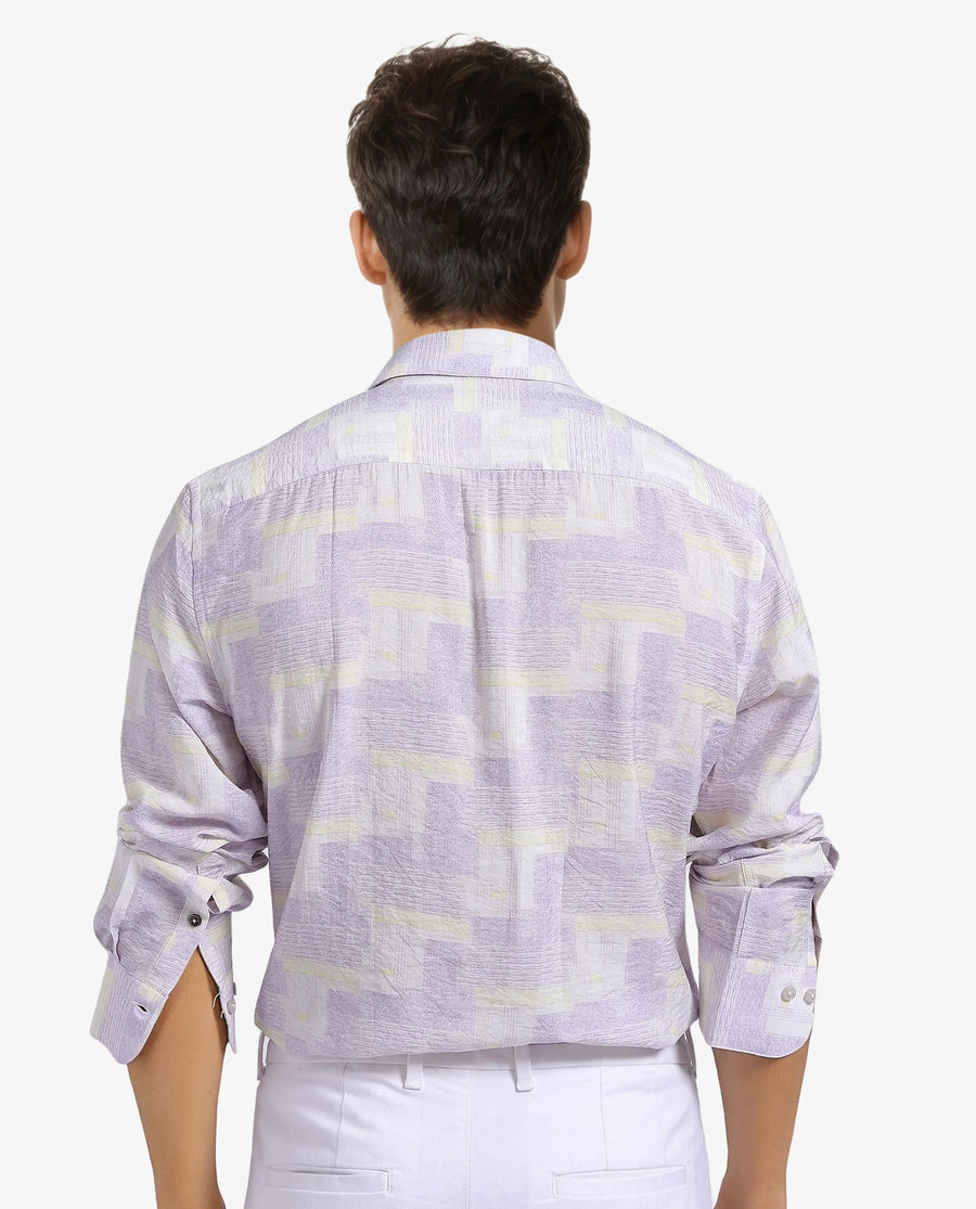Rare Rabbit Men's Whimsy Pastel Pink Cotton Abstract Print Regular Fit Full Sleeve Collared Shirt