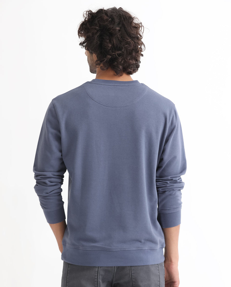 Rare Rabbit Men's Wiltonn Blue Cotton Graphic Print Regular Fit Full Sleeve Crew Neck Sweatshirt