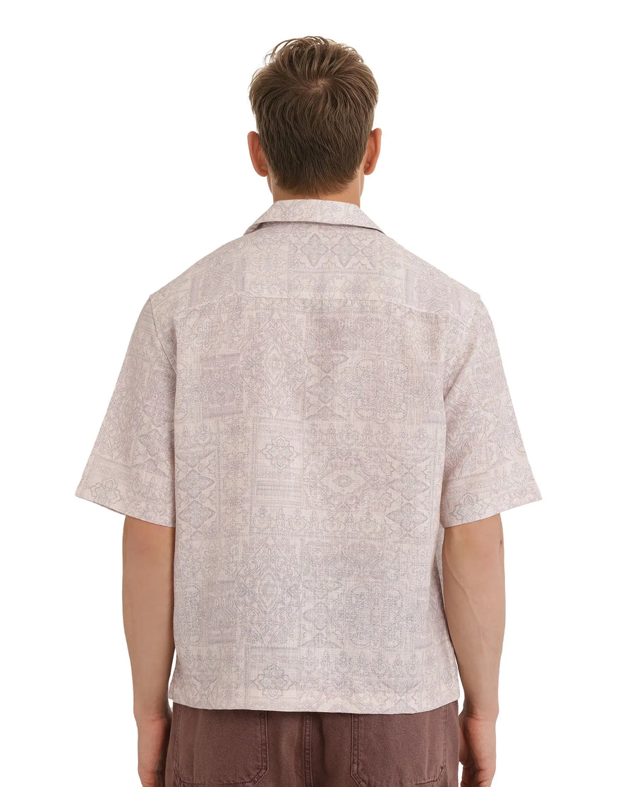 Rare Rabbit Men's Wisp Beige Cotton Paisley Print Boxy Fit Half Sleeve Cuban Collar Shirt