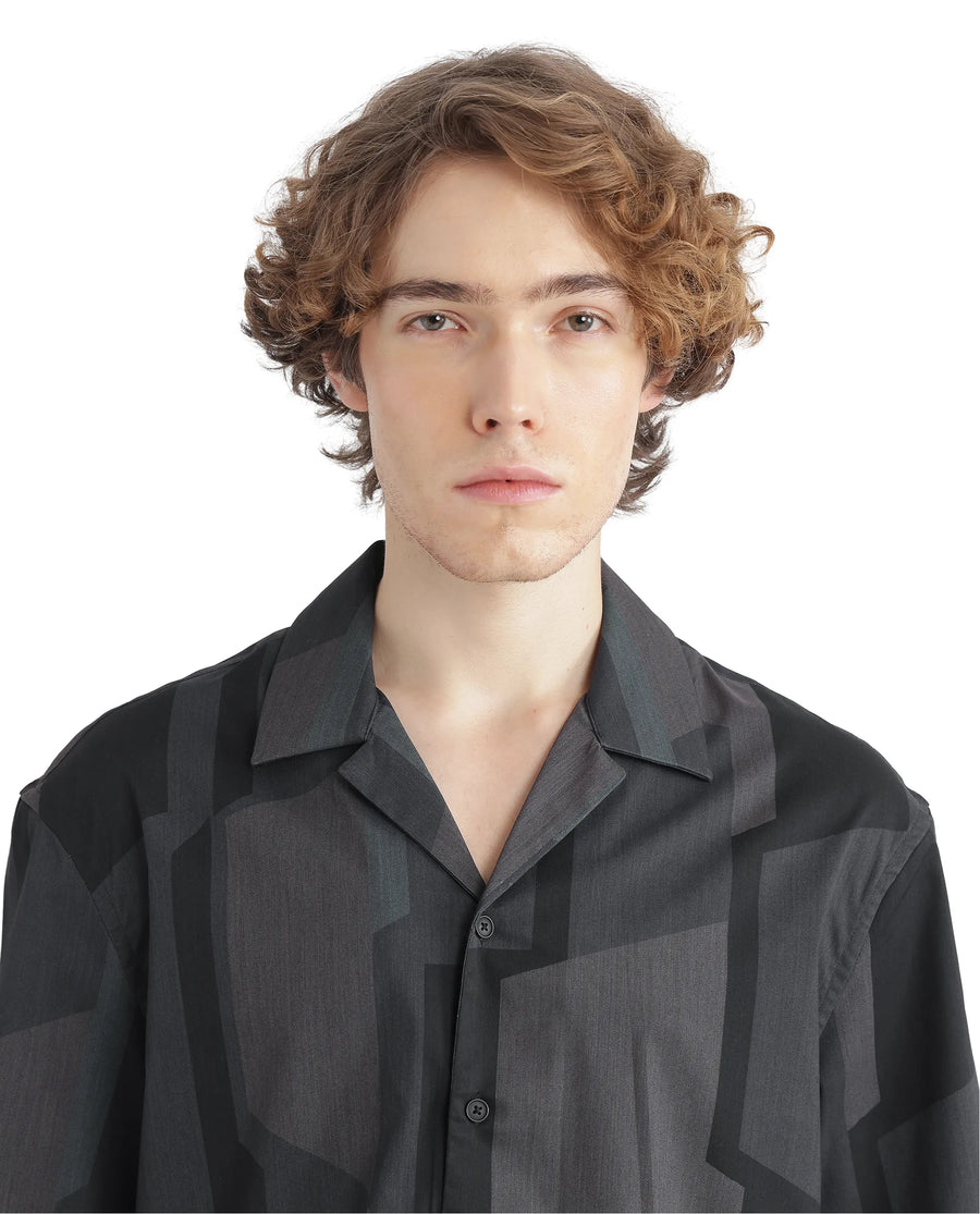 Rare Rabbit Men's Wote Navy Geometric Print Boxy Fit Half Sleeve Cuban Collar Shirt