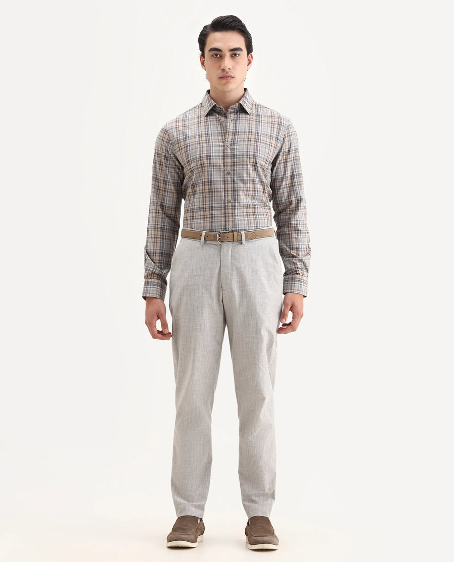 Rare Rabbit Men's Woti Grey Cotton Fabric Full Sleeve Collared Neck Regular Checked Shirt