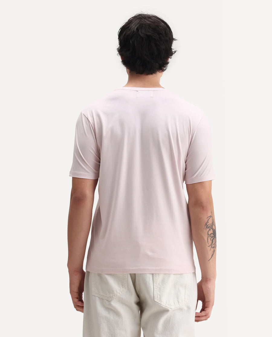 Rare Rabbit Men's Wrax Light Pink Cotton Blend Hd Print Regular Fit Half Sleeve Crew Neck T-Shirt