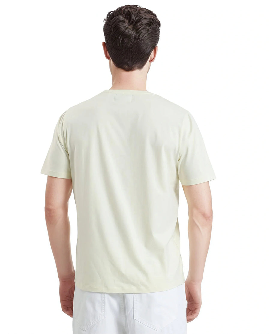 Rare Rabbit Men's Wrax Pastel Yellow Cotton Blend Graphic Print Regular Fit Half Sleeve Crew Neck T-Shirt