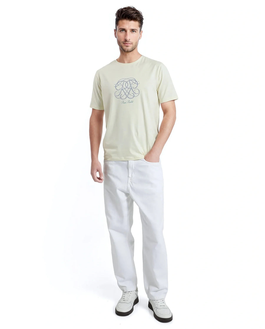 Rare Rabbit Men's Wrax Pastel Yellow Cotton Blend Graphic Print Regular Fit Half Sleeve Crew Neck T-Shirt