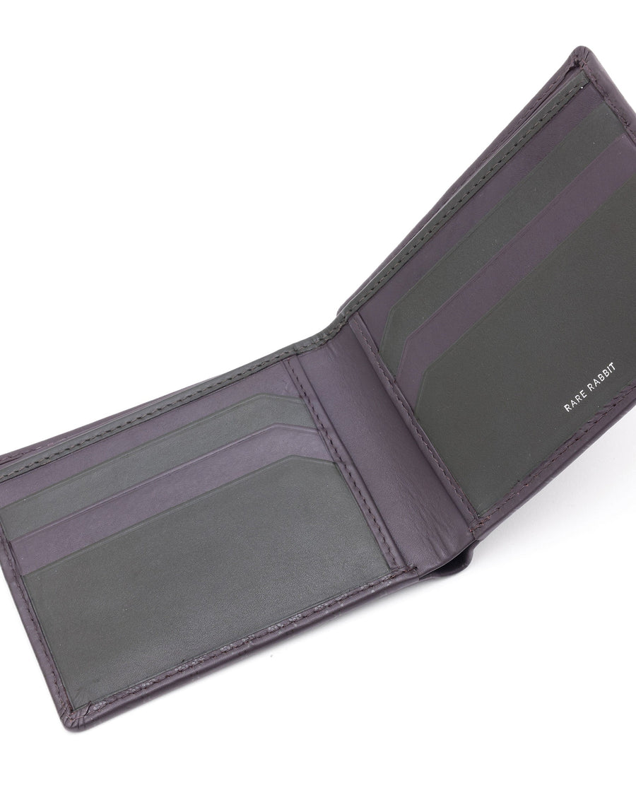 Rare Rabbit Men's Bamb Brown Bi-Fold Slim Rfid Embossed Wallet