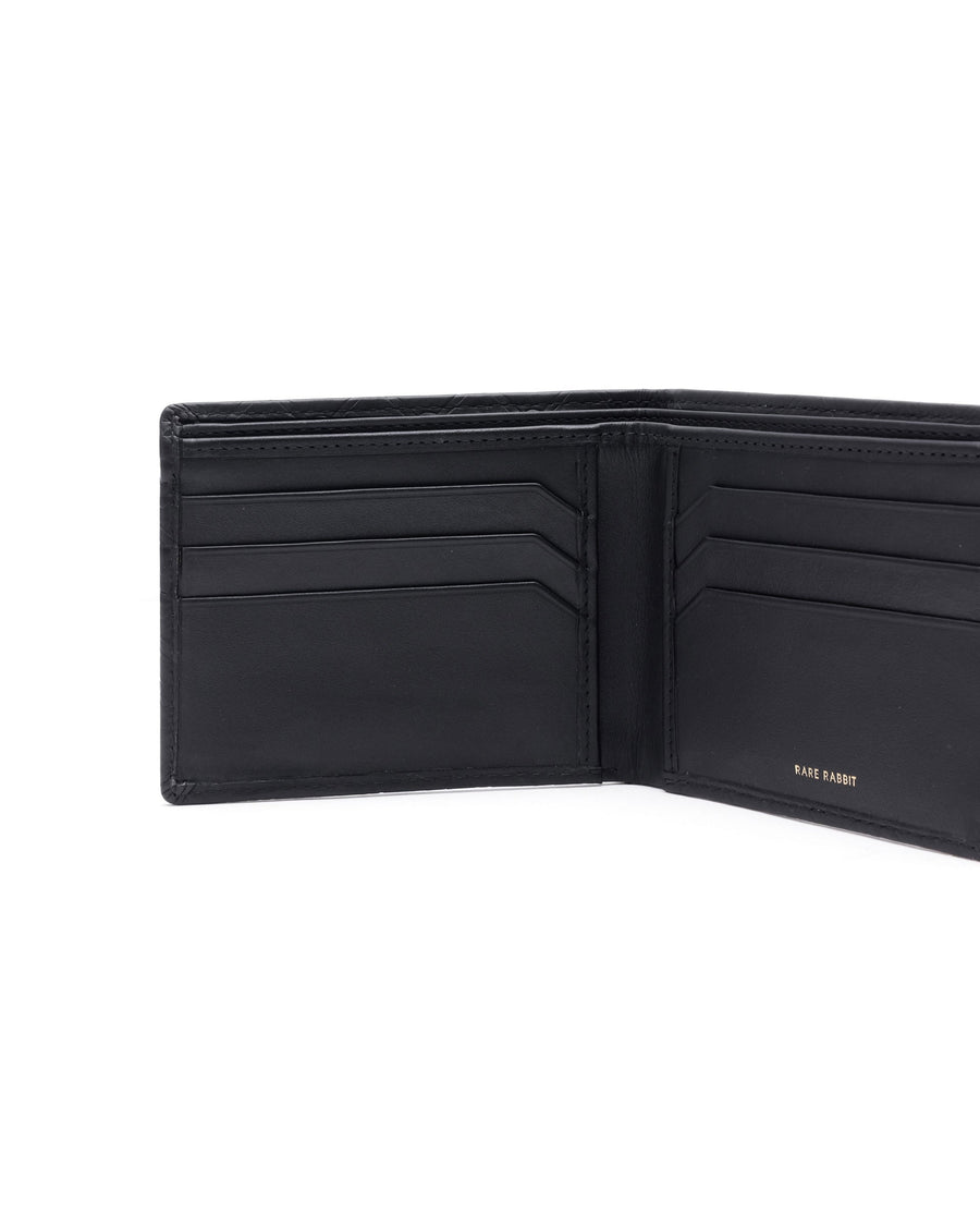 Rare Rabbit Men's Rhon Black Slim Bi Fold Rfid Embossed Monogram Wallet
