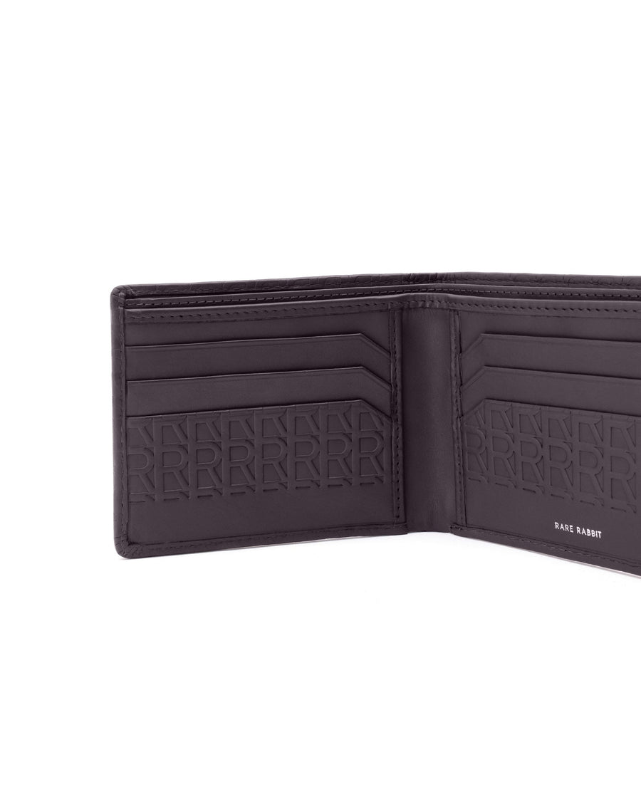 Rare Rabbit Men's Cali Brown Bi Fold Slim Rfid Embossed Monogram Wallet