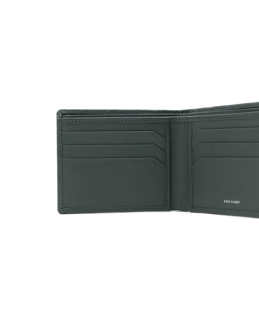 Rare Rabbit Men's Rhon Olive Slim Bi Fold Rfid Embossed Monogram Wallet