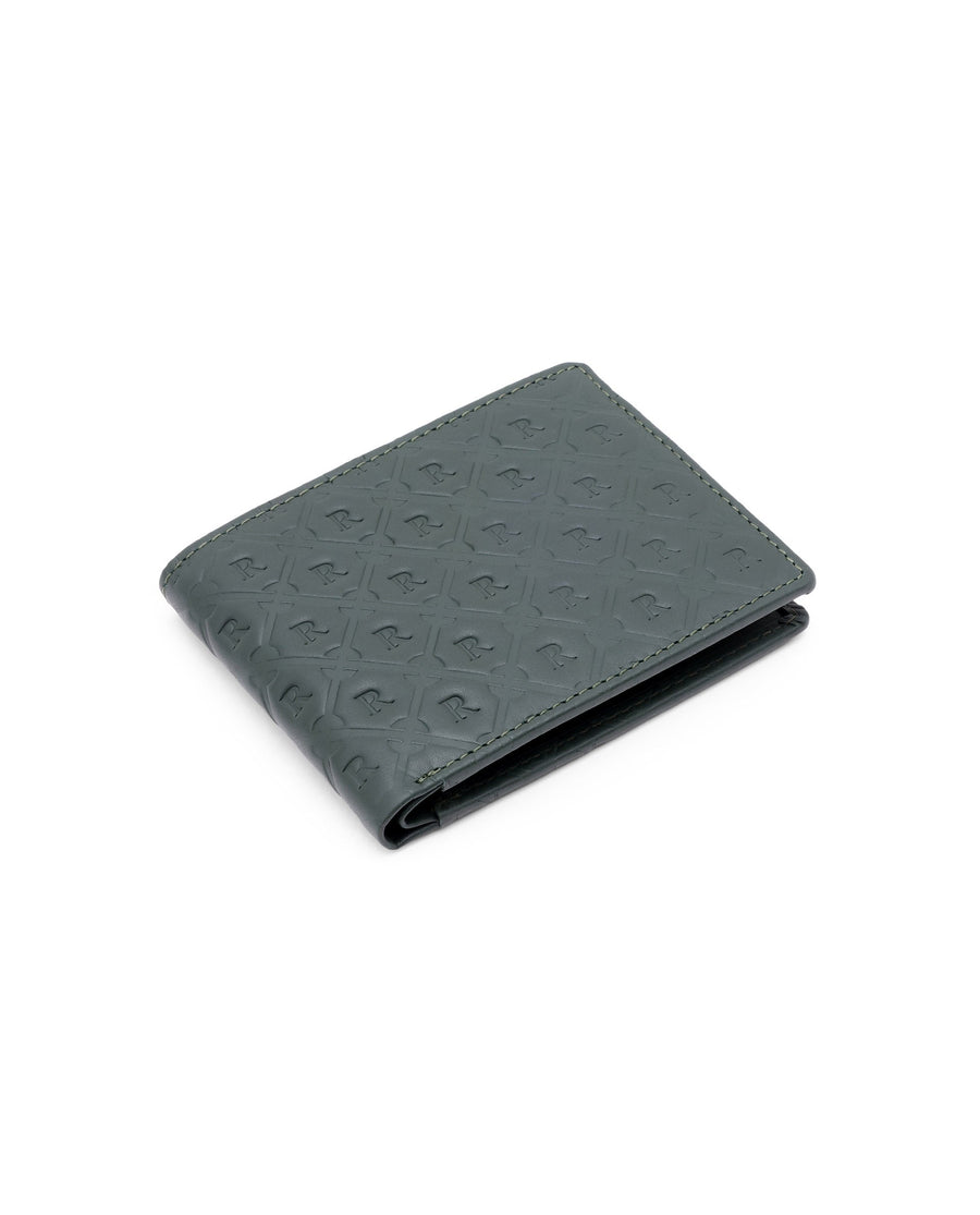 Rare Rabbit Men's Rhon Olive Slim Bi Fold Rfid Embossed Monogram Wallet