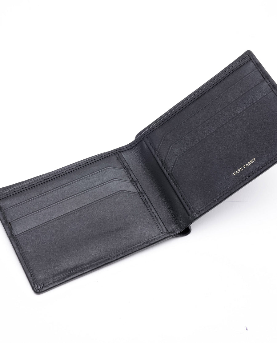 Rare Rabbit Men's Rhon Black Slim Bi Fold Rfid Embossed Monogram Wallet