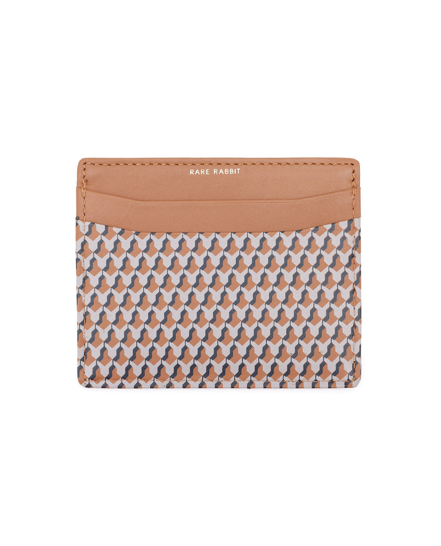 Rare Rabbit Mens Drac Tan Slim Rfid Monogram Print Credit Card Holder