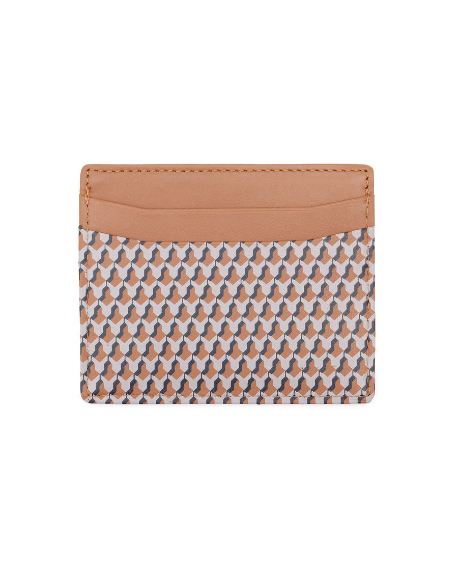 Rare Rabbit Mens Drac Tan Slim Rfid Monogram Print Credit Card Holder