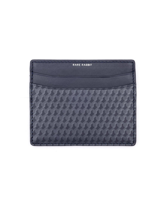Rare Rabbit Mens Drac Blue Slim Rfid Monogram Print Credit Card Holder