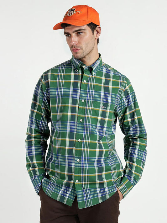 GANT Men Relaxed Fit Checked Button-Down Collar Pure Cotton Poplin Casual Shirt
