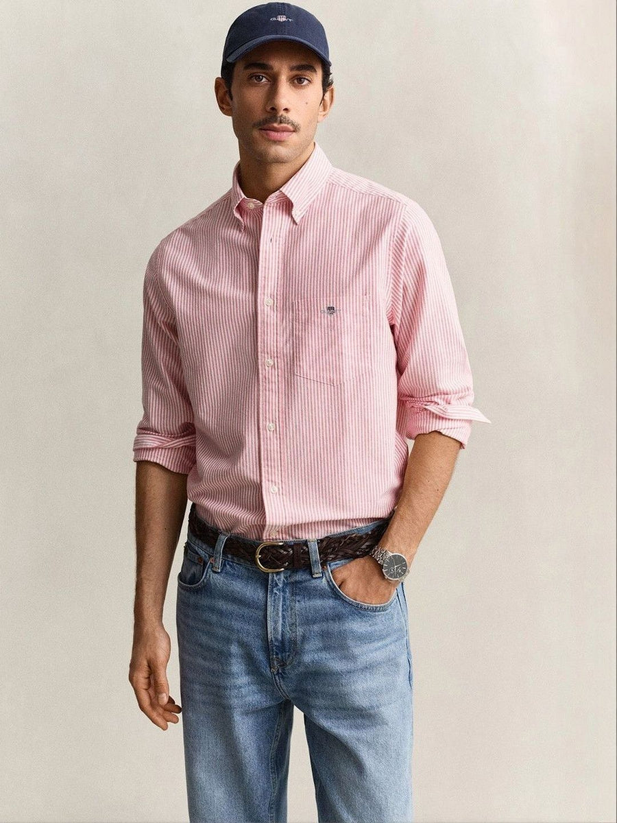 Gant Men Red Striped Regular Fit Classic Oxford Shirt
