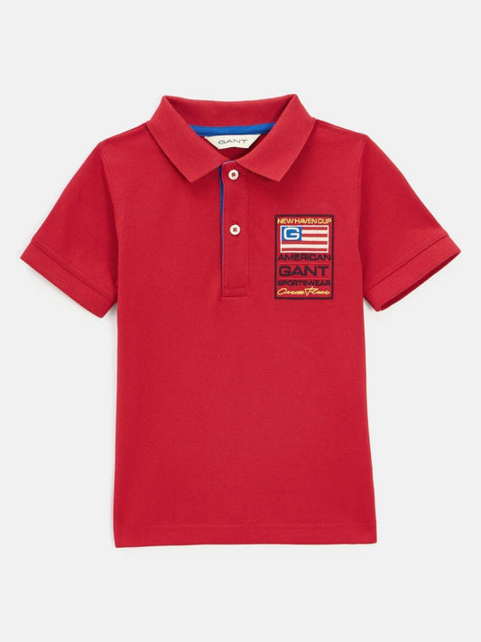 GANT Boys Typography Flat Embroidered Polo Collar Pure Cotton T-shirt