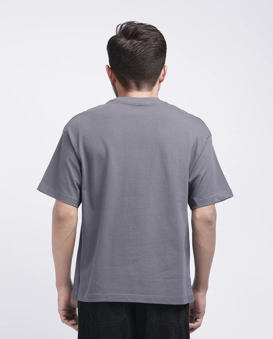 Rare Rabbit Men's Xab Dark Grey Cotton Graphic Print Oversized Fit Half Sleeve Crew Neck T-Shirt