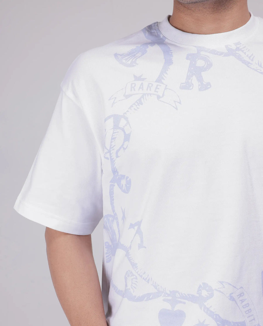 Rare Rabbit Men's Xab White Cotton Graphic Print Oversized Fit Half Sleeve Crew Neck T-Shirt