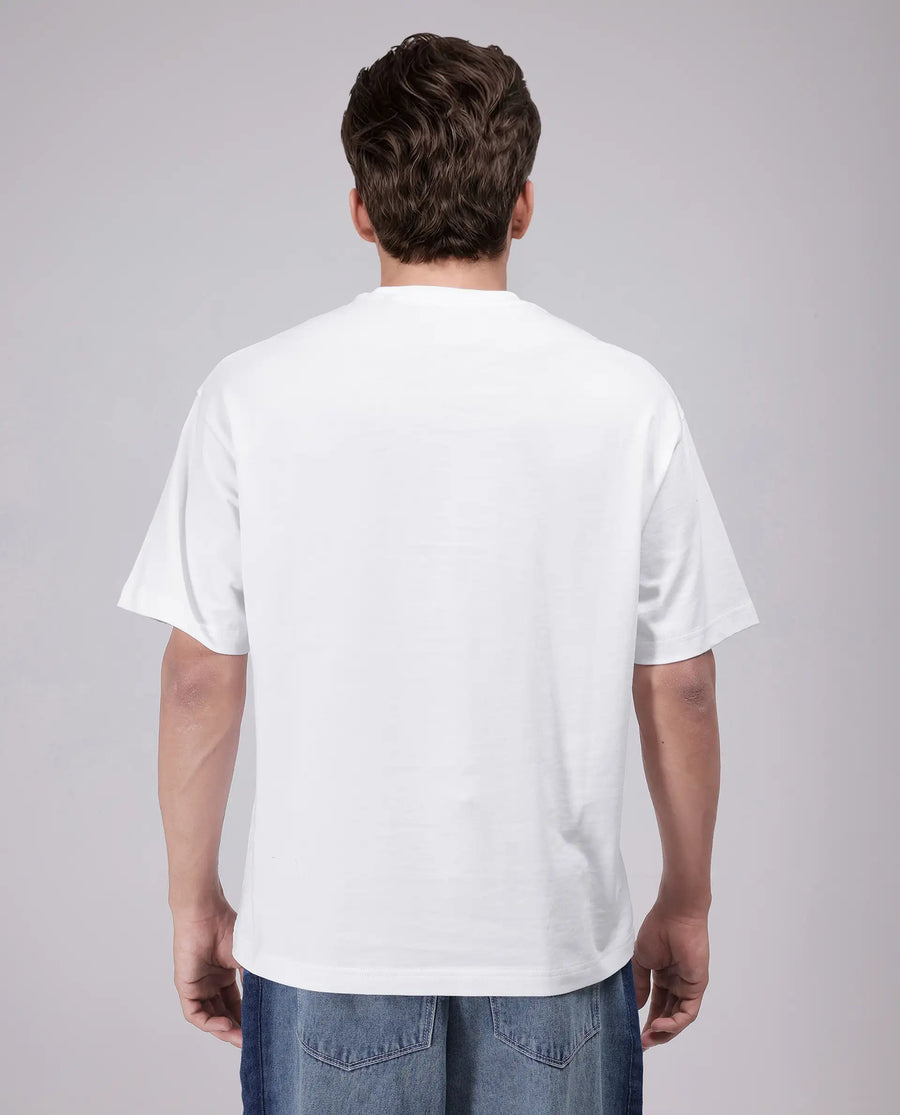Rare Rabbit Men's Xab White Cotton Graphic Print Oversized Fit Half Sleeve Crew Neck T-Shirt