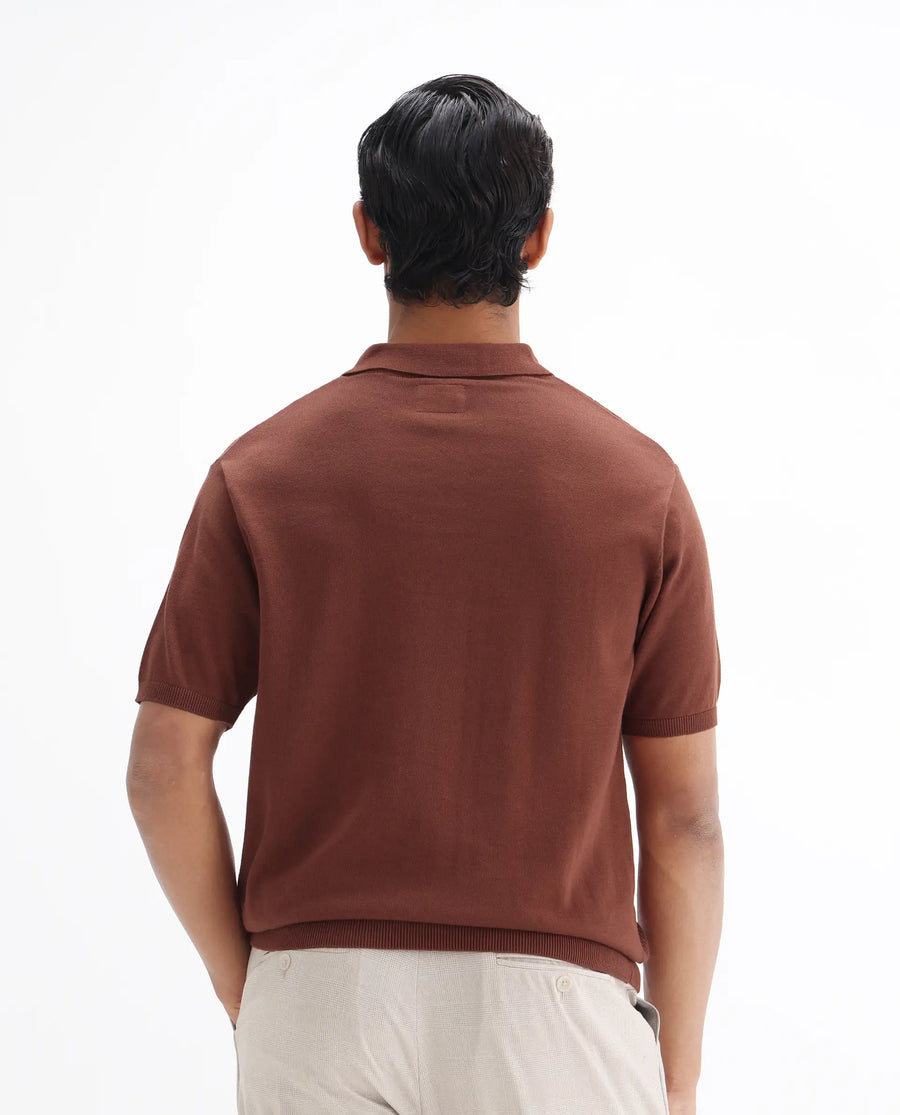 Rare Rabbit Men's Xas Rust Cotton Plain Regular Fit Half Sleeve Polo