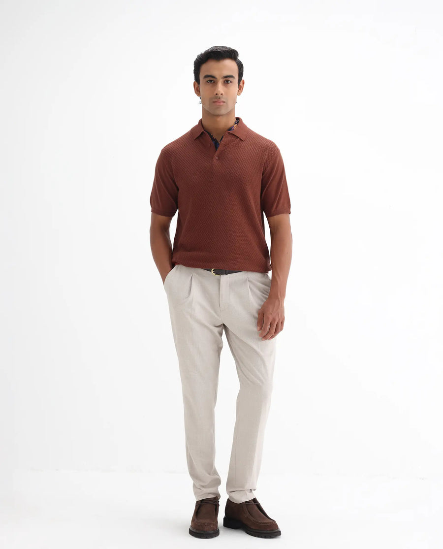 Rare Rabbit Men's Xas Rust Cotton Plain Regular Fit Half Sleeve Polo