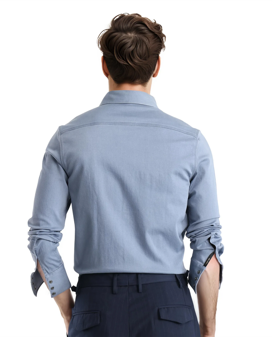 Rare Rabbit Men's Xenor Blue Cotton Plain Regular Fit Full Sleeve Collared Shirt