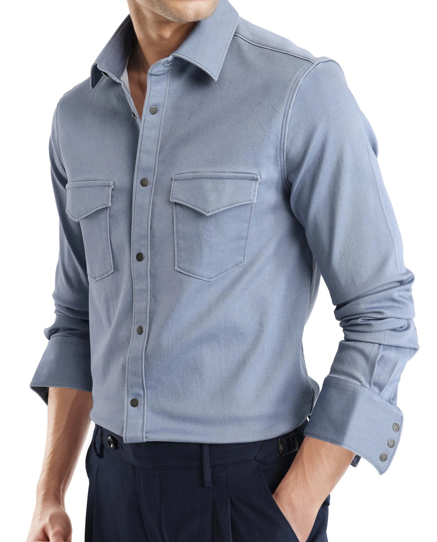 Rare Rabbit Men's Xenor Blue Cotton Plain Regular Fit Full Sleeve Collared Shirt