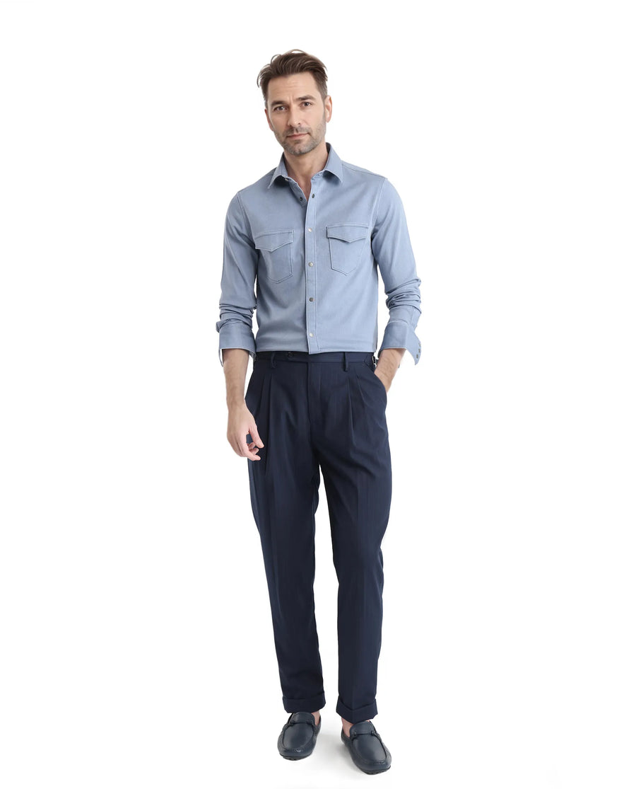 Rare Rabbit Men's Xenor Blue Cotton Plain Regular Fit Full Sleeve Collared Shirt