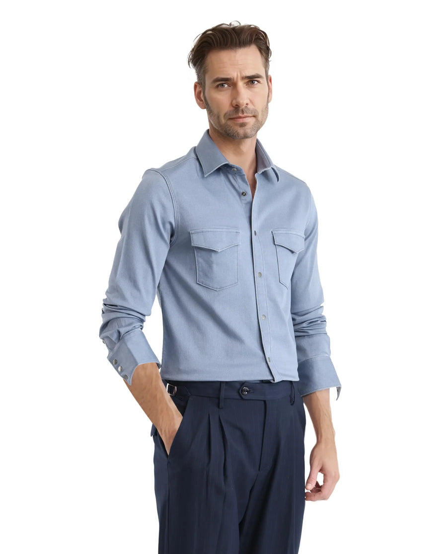 Rare Rabbit Men's Xenor Blue Cotton Plain Regular Fit Full Sleeve Collared Shirt