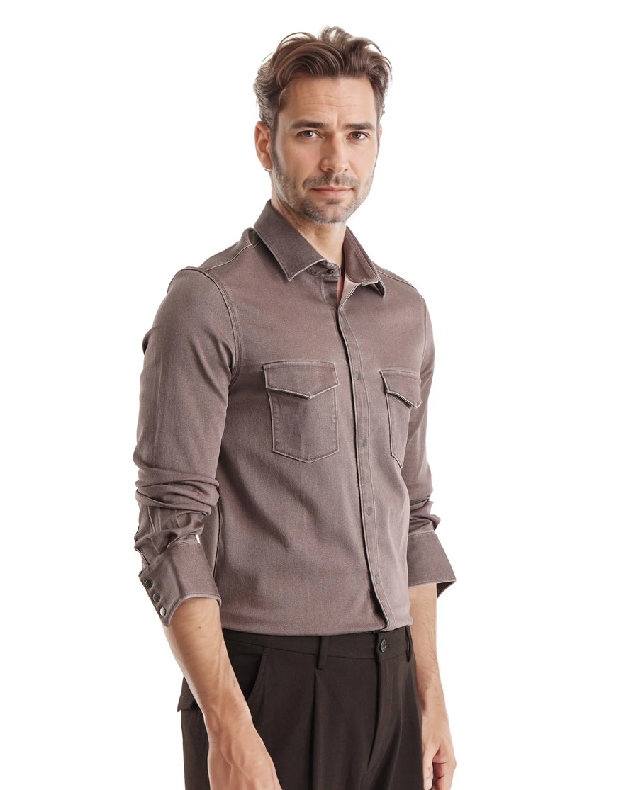 Rare Rabbit Men's Xenor Brown Cotton Plain Regular Fit Full Sleeve Collared Shirt