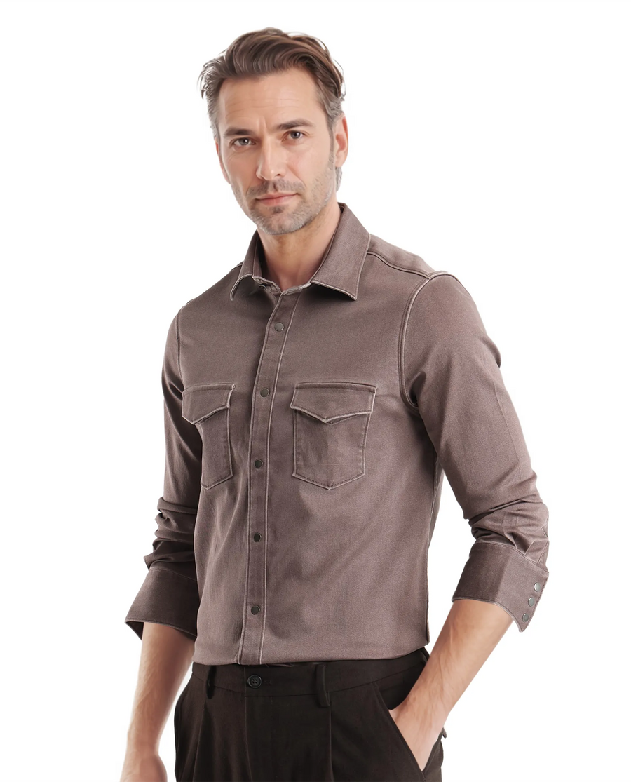 Rare Rabbit Men's Xenor Brown Cotton Plain Regular Fit Full Sleeve Collared Shirt
