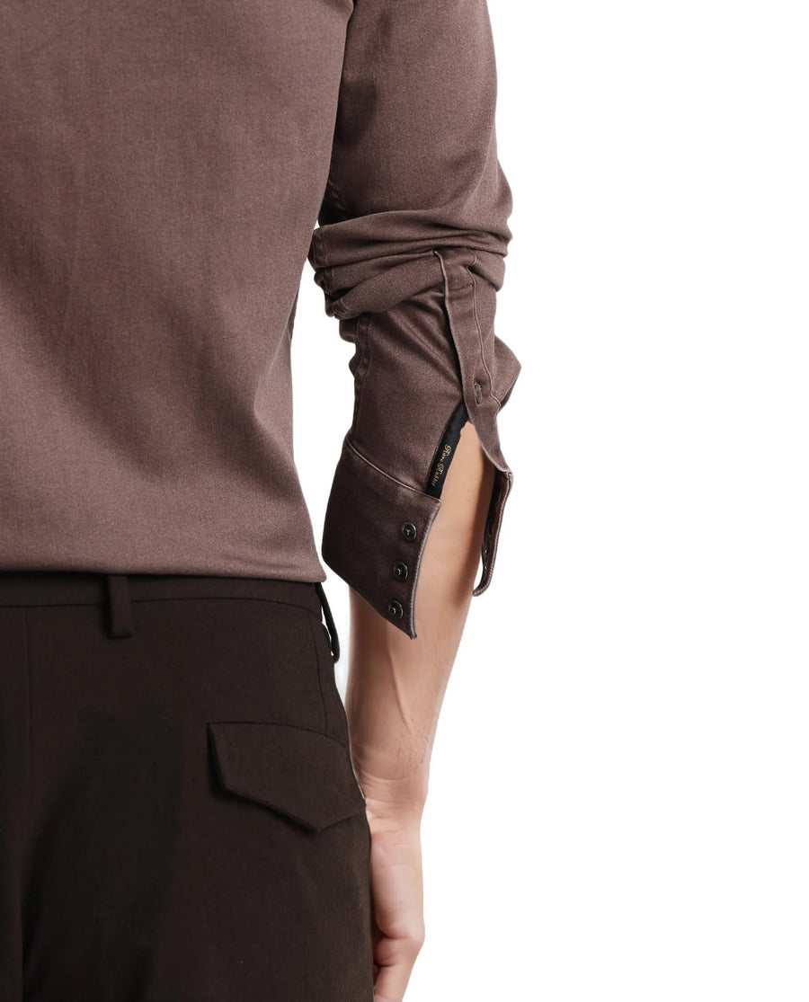 Rare Rabbit Men's Xenor Brown Cotton Plain Regular Fit Full Sleeve Collared Shirt