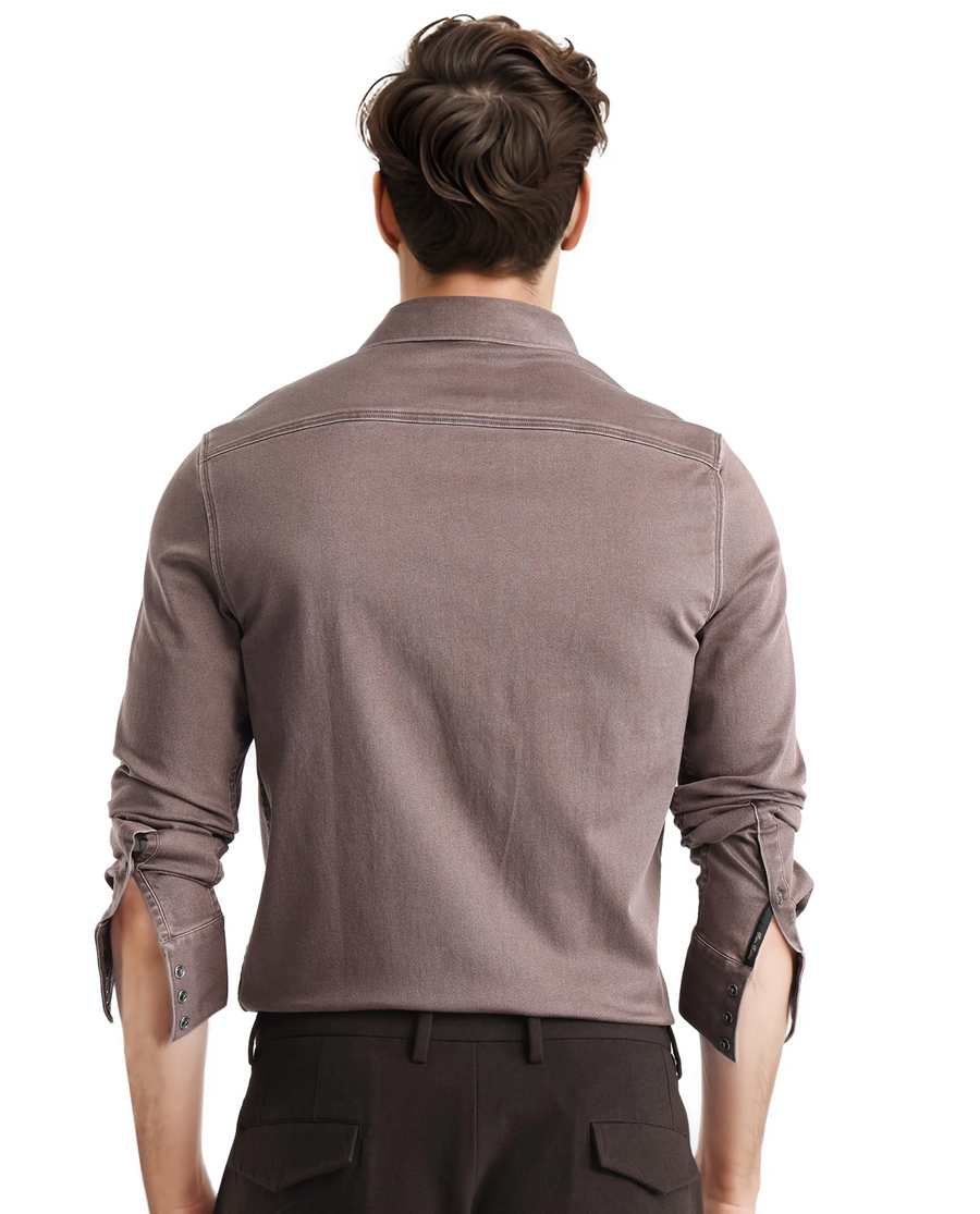 Rare Rabbit Men's Xenor Brown Cotton Plain Regular Fit Full Sleeve Collared Shirt