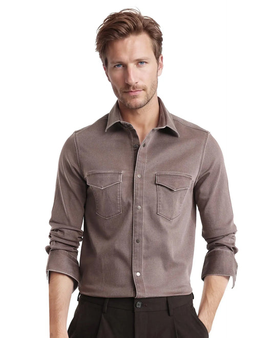 Rare Rabbit Men's Xenor Brown Cotton Plain Regular Fit Full Sleeve Collared Shirt