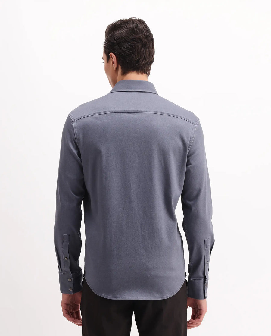 Rare Rabbit Men's Xenor 25 Dusky Blue Cotton Plain Regular Fit Full Sleeve Collared Shirt