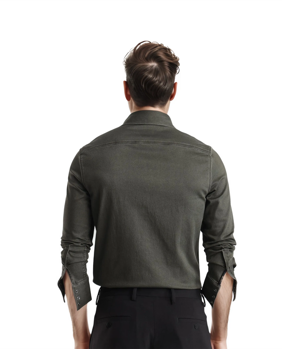 Rare Rabbit Men's Xenor Olive Cotton Plain Regular Fit Full Sleeve Collared Shirt