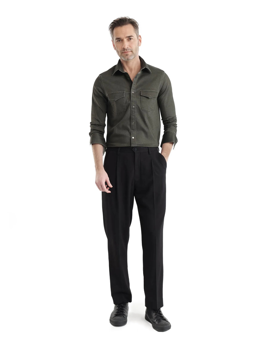 Rare Rabbit Men's Xenor Olive Cotton Plain Regular Fit Full Sleeve Collared Shirt