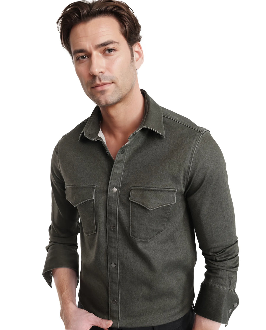 Rare Rabbit Men's Xenor Olive Cotton Plain Regular Fit Full Sleeve Collared Shirt