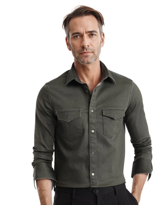 Rare Rabbit Men's Xenor Olive Cotton Plain Regular Fit Full Sleeve Collared Shirt