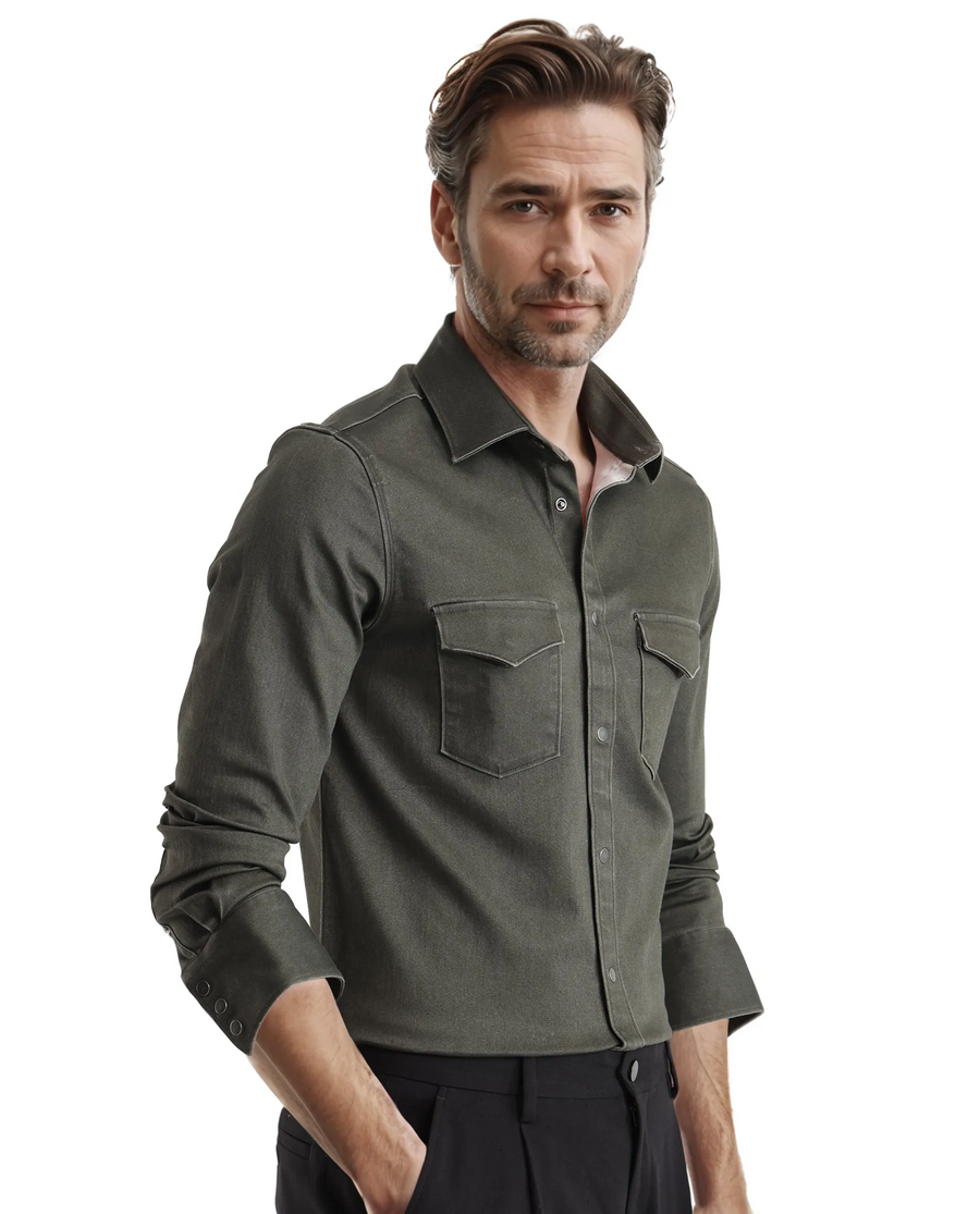 Rare Rabbit Men's Xenor Olive Cotton Plain Regular Fit Full Sleeve Collared Shirt