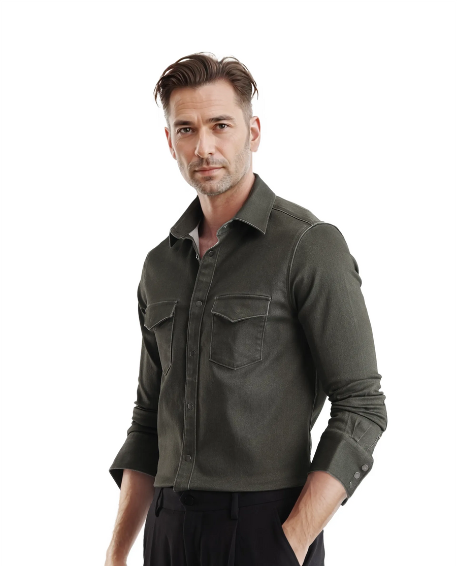 Rare Rabbit Men's Xenor Olive Cotton Plain Regular Fit Full Sleeve Collared Shirt