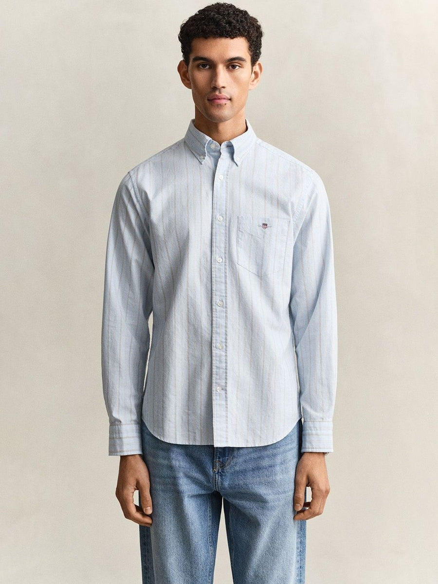 Gant Men Blue Striped Regular Fit Classic Oxford Shirt