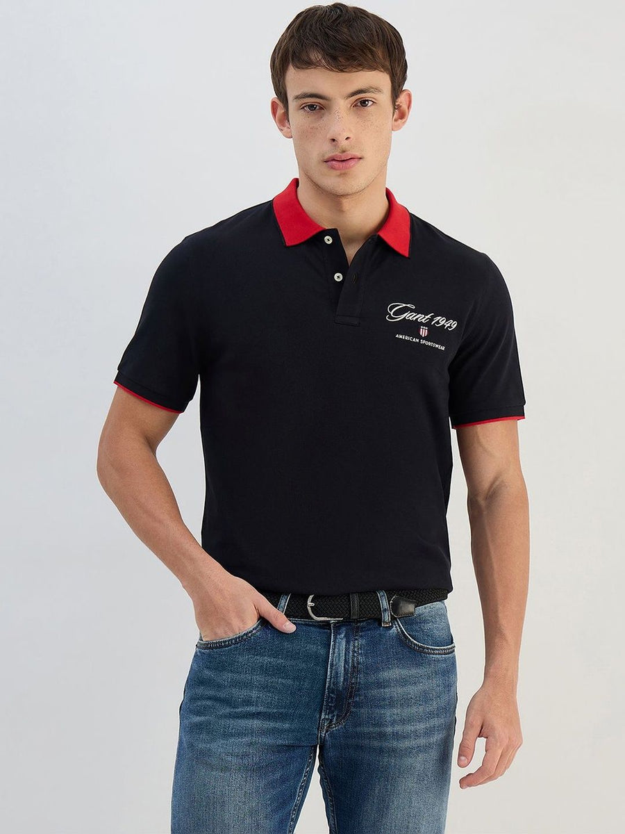 GANT Men Typography Printed Polo Collar T-shirt