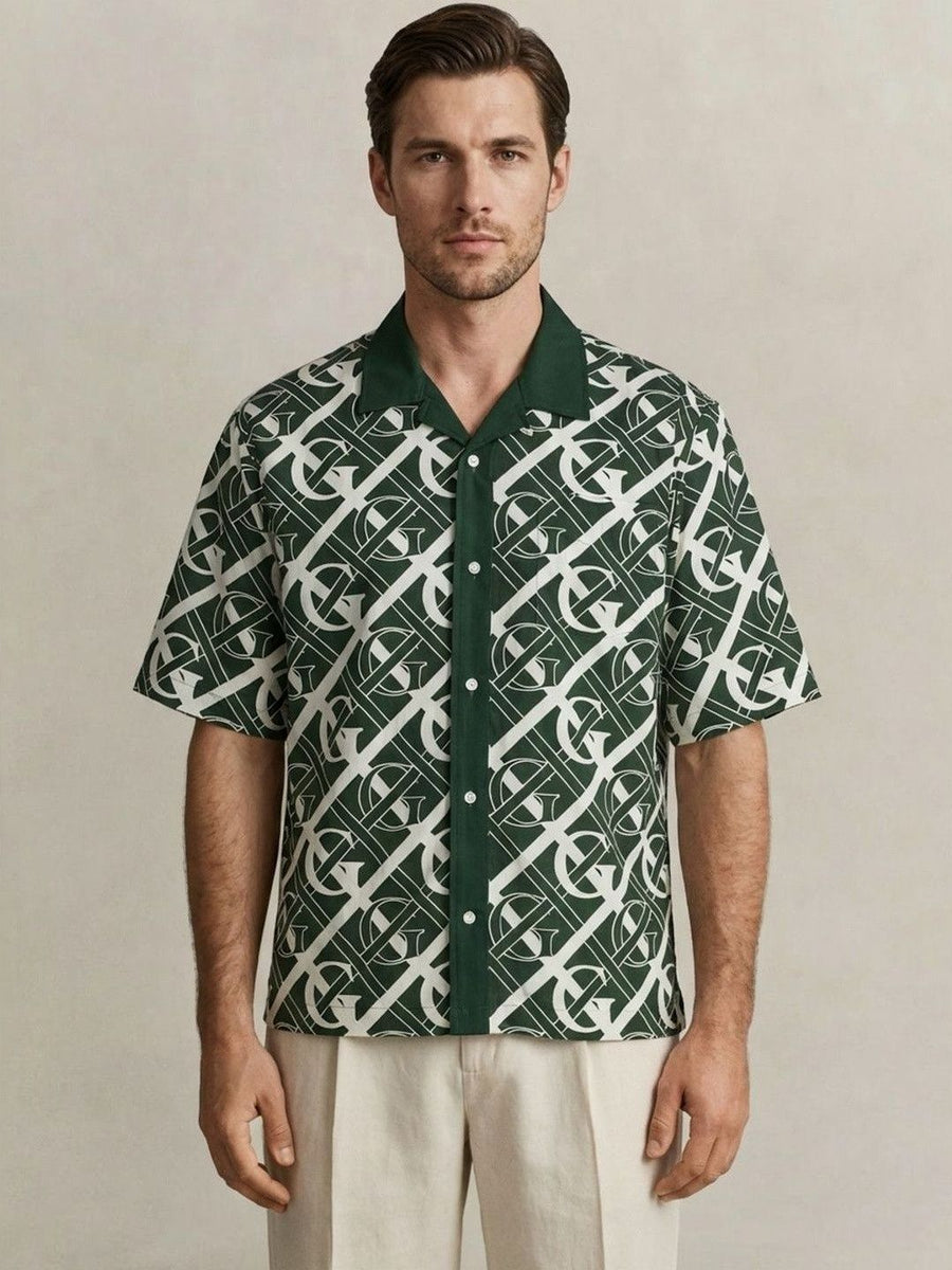 Gant Men Green Monogram Regular Fit Monogram Shirt